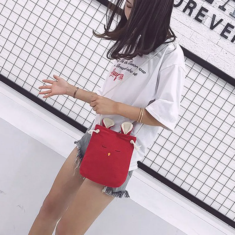 

Women Girl Linen Shoulder Bag Mini Cartoon Rabbit Phone Bag Crossbody Bags New