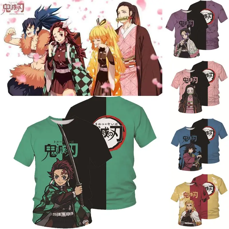 

Демон убийца Kimetsu без Yaiba 3D Футболка-топ с короткими рукавами Карнавальный костюм для детей, с круглым вырезом, принт с героями мультфильмов, ...