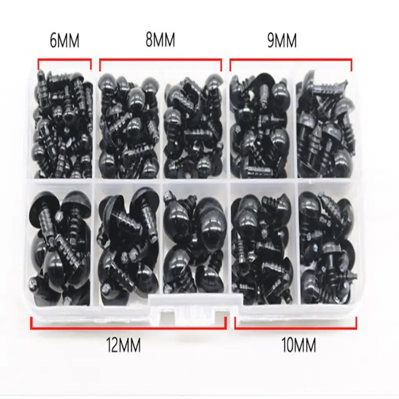 

Free Shipping 142pcs 6-12mm Black Plastic Craft Safety Eyes for Stuffed Animal Doll DIY Toy C63C