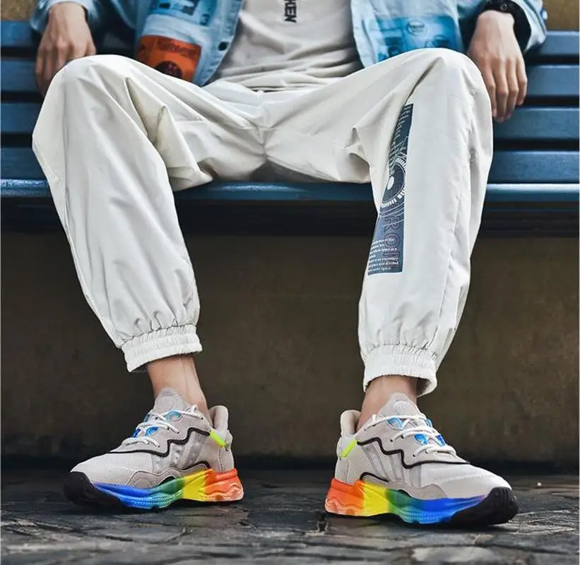 

Men's Rainbow Sole Platform Sneakers 2020 Fashion Male Heighten Chunky Shoes Men Comfortable Man Casual Footwear