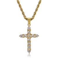 fashion full cz cross pendant gold color stainless steel iced out bling chain men%e2%80%99s hip hop necklace christian jewelry gifts
