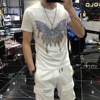 mens top quality summer t shirt personality hot drilling brand fashion hair stylist korean loose design short sleeves