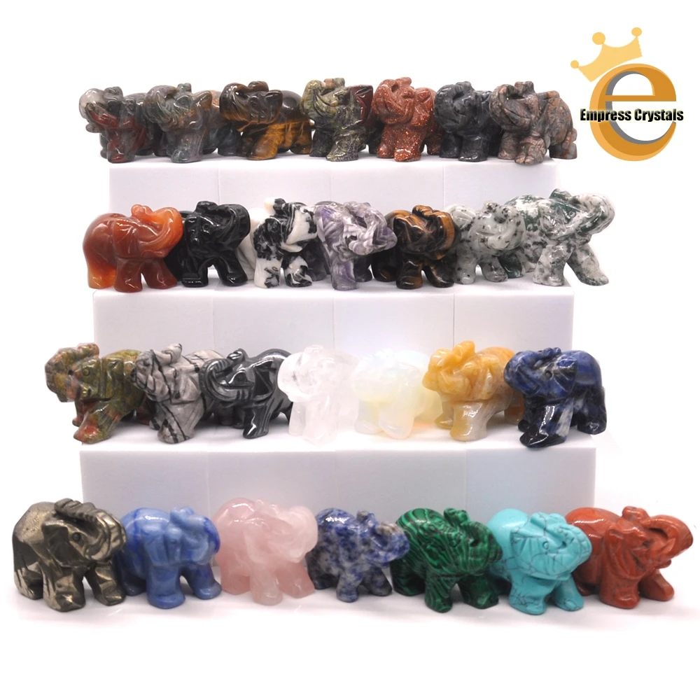 

1PCS Elephant Statue Figurine Natural Crystal Amethyst Rose Quartz jasper Animals Stone Carved Feng Shui Home Office Craft Decor