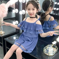 girl summer set suspenders chiffon simple top shorts two piece sets big children kids girls child casual suit