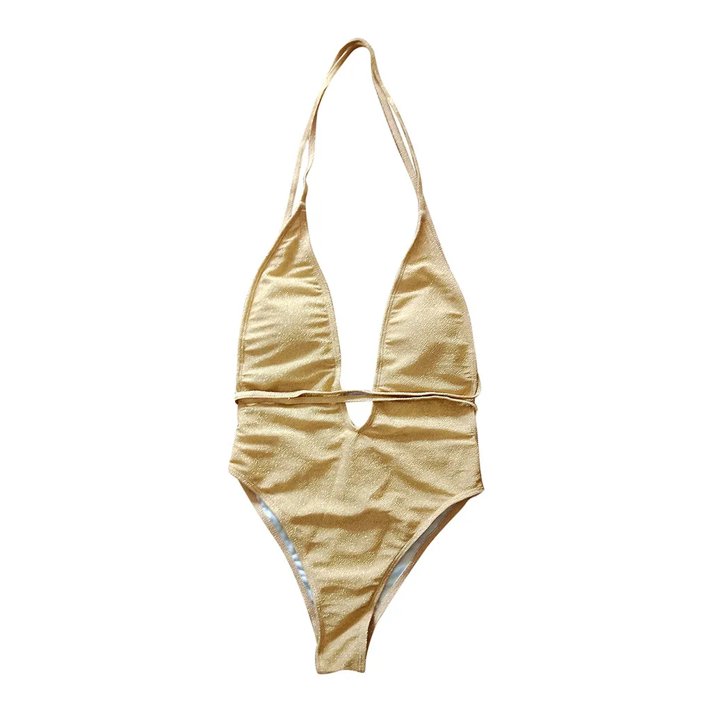 Женский слитный купальник на бретельках пикантный сплошной монокини бежевого