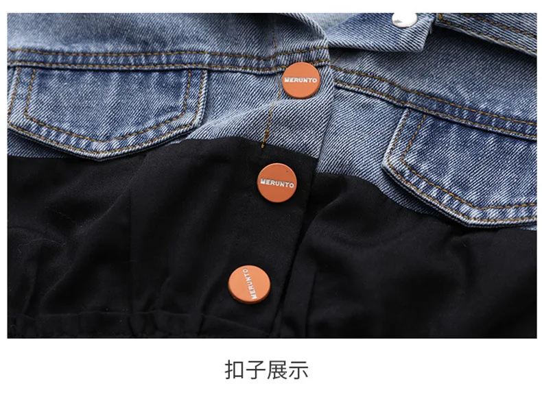 

Girls denim patchwork dress children long sleeve dress kids spring autumn new fashion casual dress 4-14Y ws1747