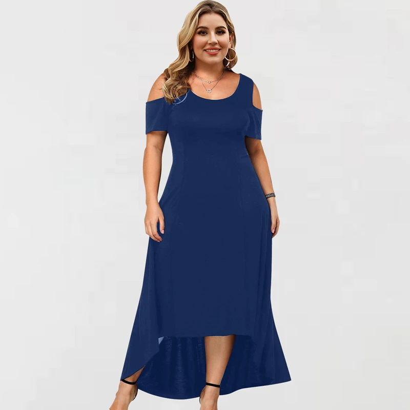 

Plus Size Summer Evening Dress Women 2021 Solid Elegant Off Shoulder Casual Dresses Short Sleeve High Waist Sundress Club Party
