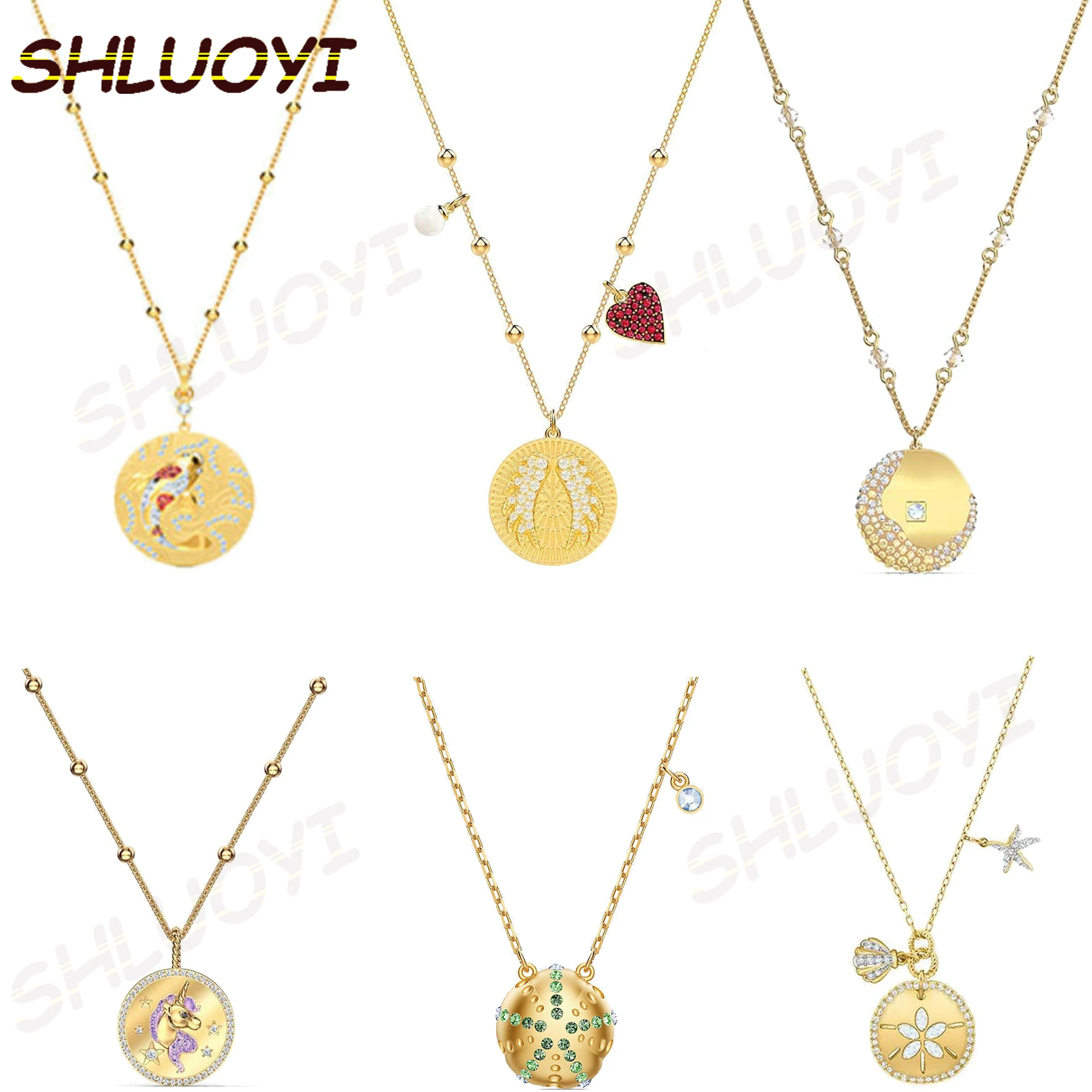 

2020 Fashion Jewelry High Quality SWA Exquisite and Charming Golden Koi Fish Wings Star Wave Insect Round Female Necklace
