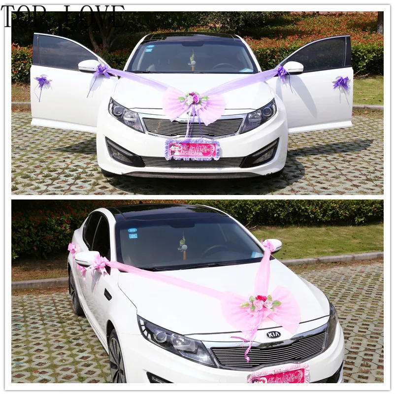 

Wedding Decoration Car Artificial Flowers Tulle Bow Decorative Flower Wreath Garland DIY Wedding Accessories Car Head Flowers