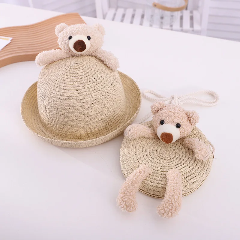 

Summer Children Straw Bucket Hat for Women Hat Sunscreen Cartoon Straw Hat Bag Two-piece Outing Baby Pot Hat Kid Fisherman Hat