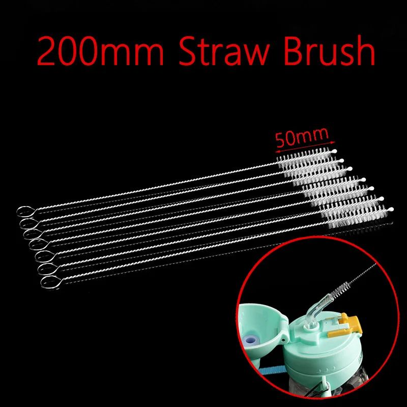 

20cm 304 Stainless Steel Straw Brush Baby Bottle Brush Nylon Test Tube Brush for Children's Water Bottle Straw Cleaning Brush