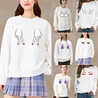 Женская одежда, модный белый пуловер, рубашка, Повседневная Осенняя теплая толстовка с длинным рукавом и круглым вырезом, с забавным принтом на груди