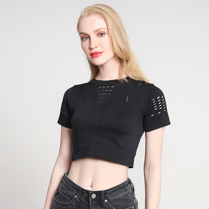 Женская футболка топ для фитнеса Спортивная с коротким рукавом летние дышащие