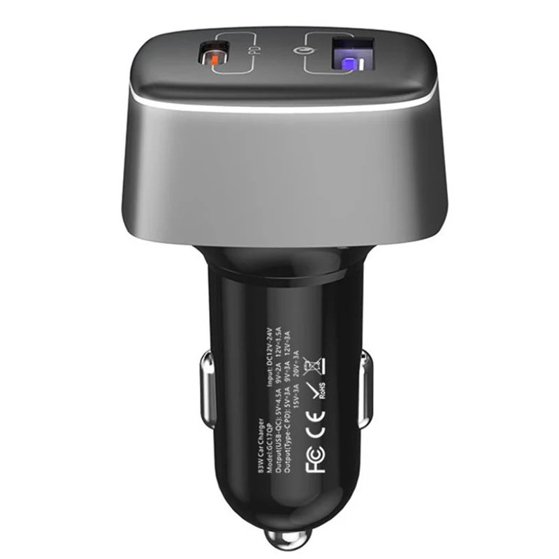 

Тип C автомобильное зарядное устройство PD 83W светодиодным дисплеем и двойным портом USB + QC 3,0 быстрой зарядки Кабель-адаптер для iPhone 12 11 Pro Max 6, 7...