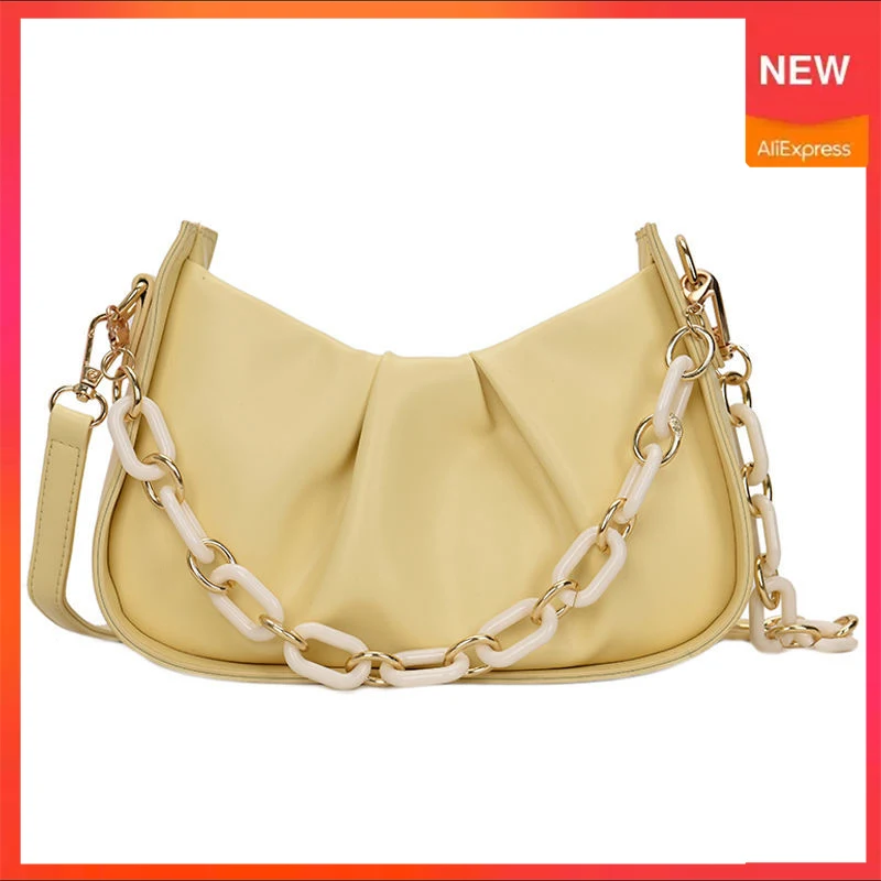 

Women's Summer 2021 New Fashion Chain Pleated Crossbody Bags All Match Solid PU Shoulder Bags for Women Handbag