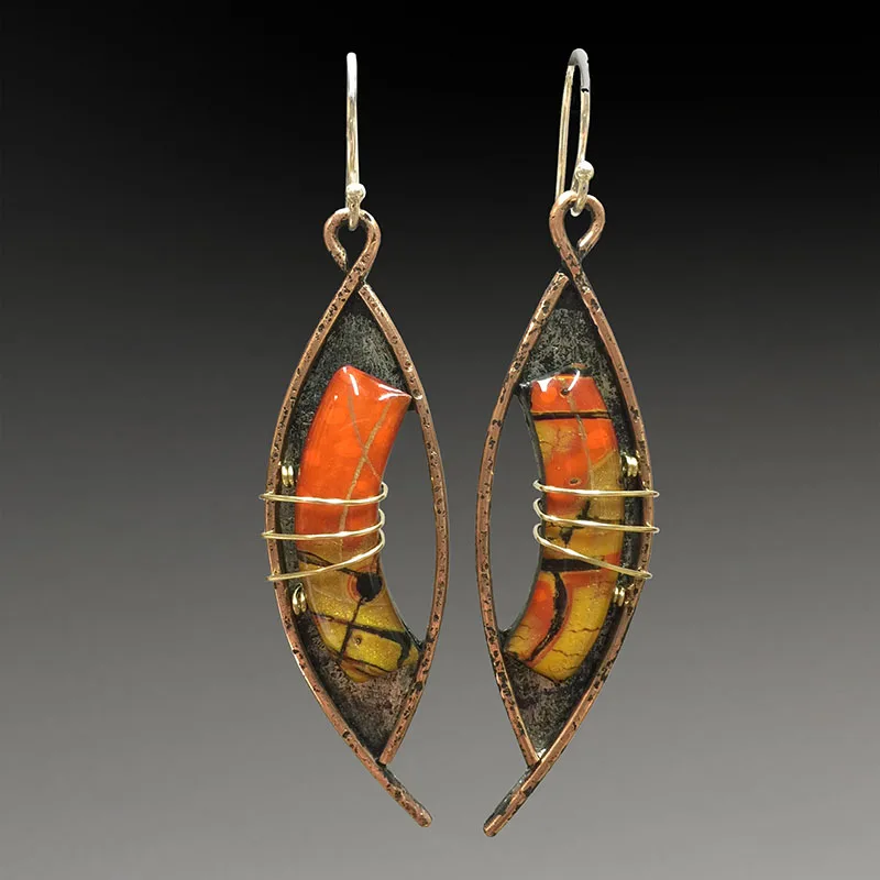 Женские серьги с камнем Винтажные желтого и оранжевого цветов из полого металла