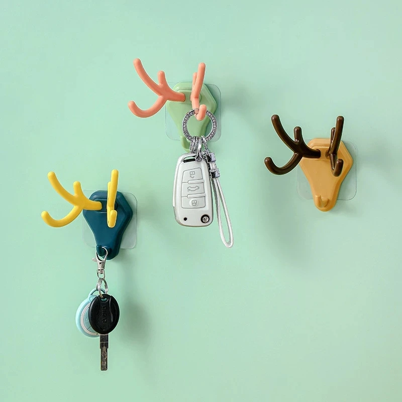 

New Cute Antler Hook Free Punching Seamless Key Sticky Hook Behind The Kitchen Door Jewelry Towel Hook Bathroom Toilet Wall Rack