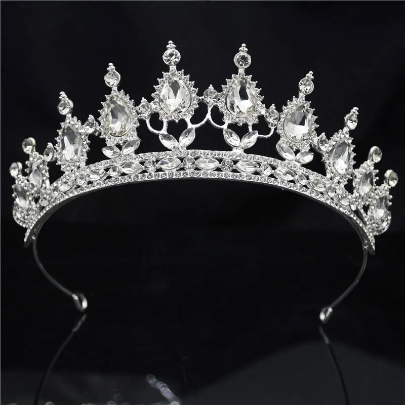 Silver White Барокко Винтаж Синий Кристалл невесты корона для женщин головной убор свадебные диадемы и короны свадебные украшения для волос аксессуары Корона Мода - Окраска металла: Silver White