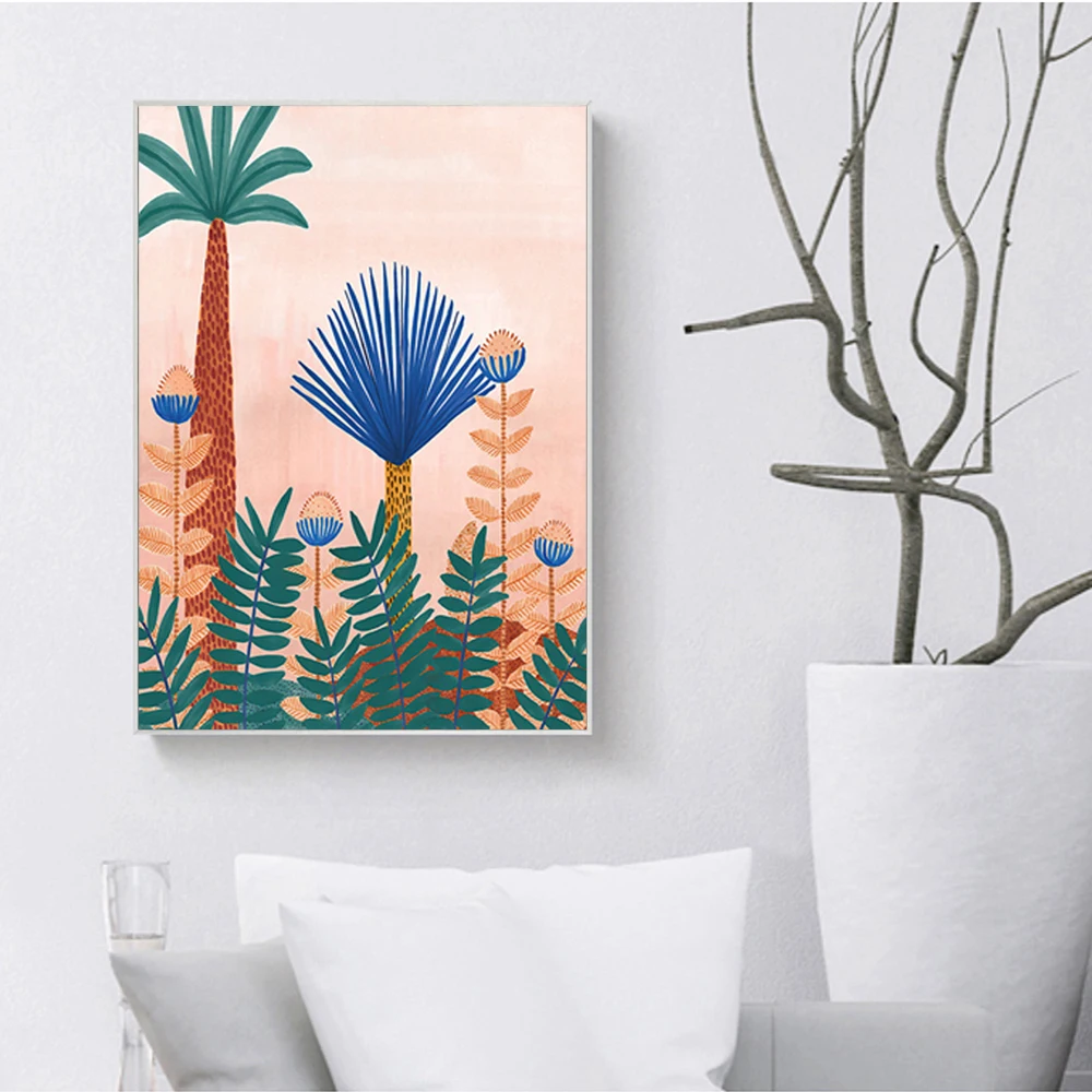 

Modern Green and Blue Tropical Plant Canvas Paintings Plane Tree Nordic Landscape Wall Pictures For Living Room Home Decoration