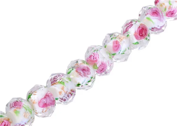 White with Flower 12 мм x 8 мм роза цветок лэмпворк стеклянные бусины для изготовления ювелирных изделий Кристалл муранского Рондель Сделай Сам бисер подвеска Аксессуары для рукоделия - Цвет: White with Flower