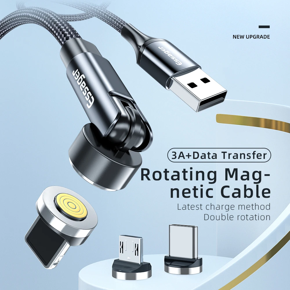 Магнитный кабель Essager с поворотом на 540 градусов 3 А Micro USB Type-C для быстрой зарядки