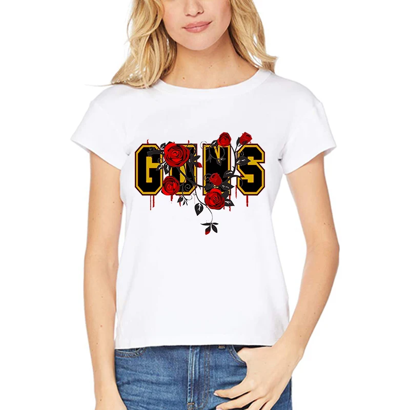 Новая модная Панк футболка guns N Roses для женщин топы из тяжелого металла принт с