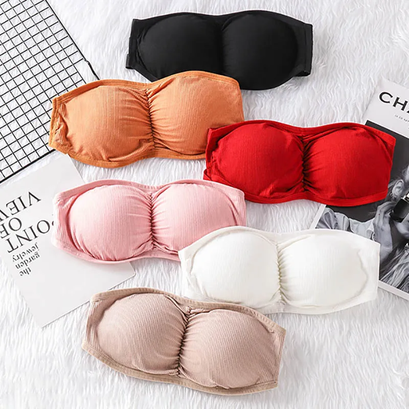 

1Pcs Pure Color Sexy Strapless Seamless Cotton Female Underwear Wrapped Bra Non-slip Women Tube Tops Traceless Lingerie