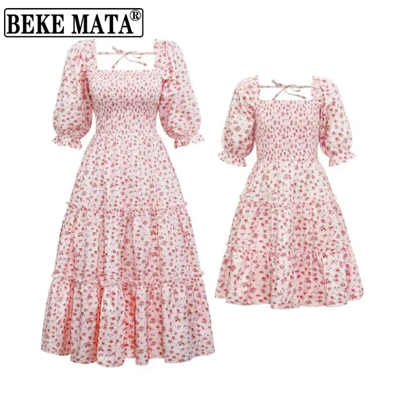 

BEKE MATA Mom And Daughter Matching Dress Spring Lantern Sleeve Mother Daughter Dresses Family Matching Mum And Teen Girl Outfit