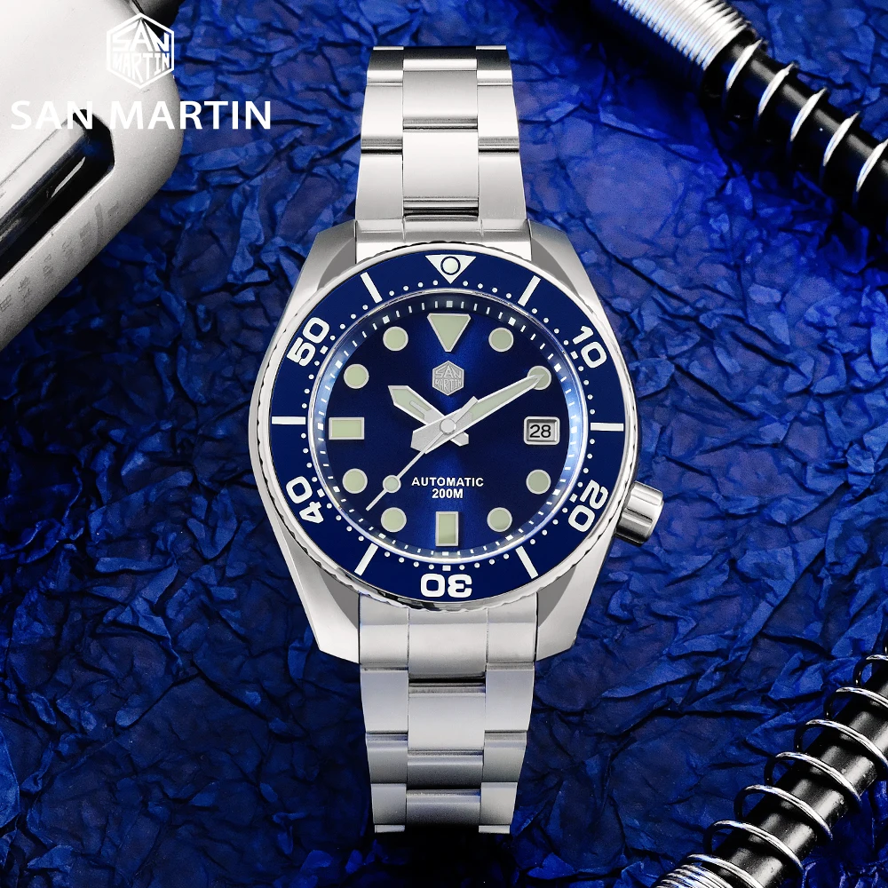 Мужские автоматические механические часы San Martin Diver MM200 NH35 роскошный сапфировый
