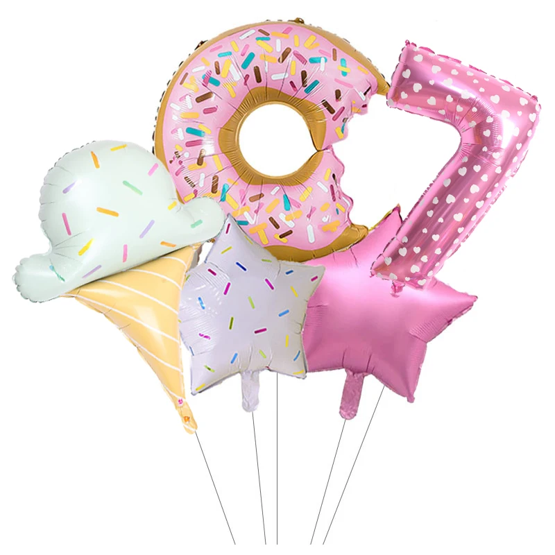 5 шт. 32-дюймовые цифры конфеты мороженое розовый с точками фольгированные
