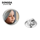 Круглая брошь на лацкан из нержавеющей стали, с изображением кошки, собаки