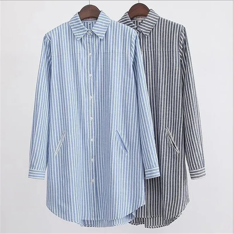 Женская рубашка средней длины свободная блузка в Вертикальную Полоску модель 2020