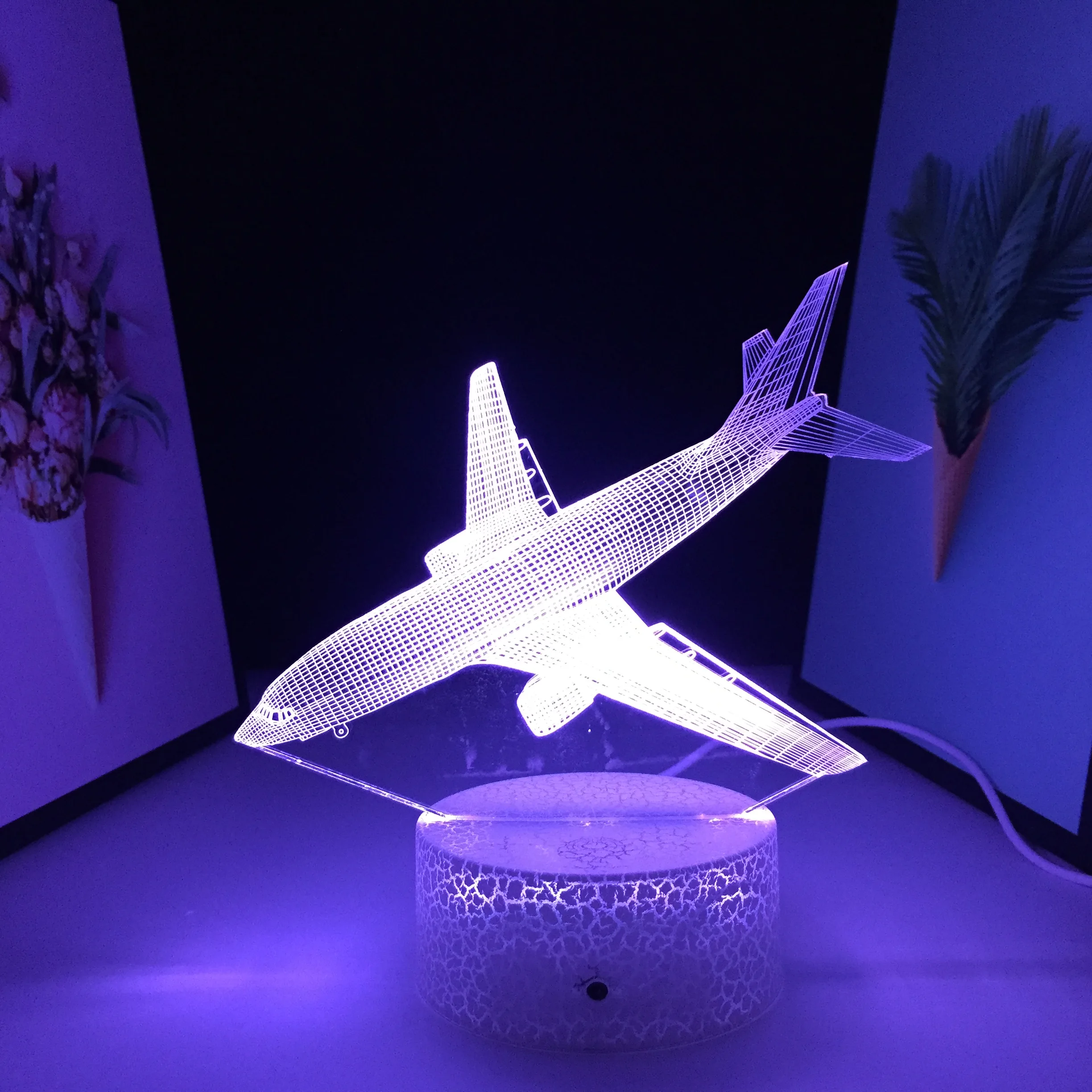 

Aircraft Series 3D LED Night Lamp Visual Illusion White Cracked Base Home Decor for Couple Children's Festival Birthday Gifts