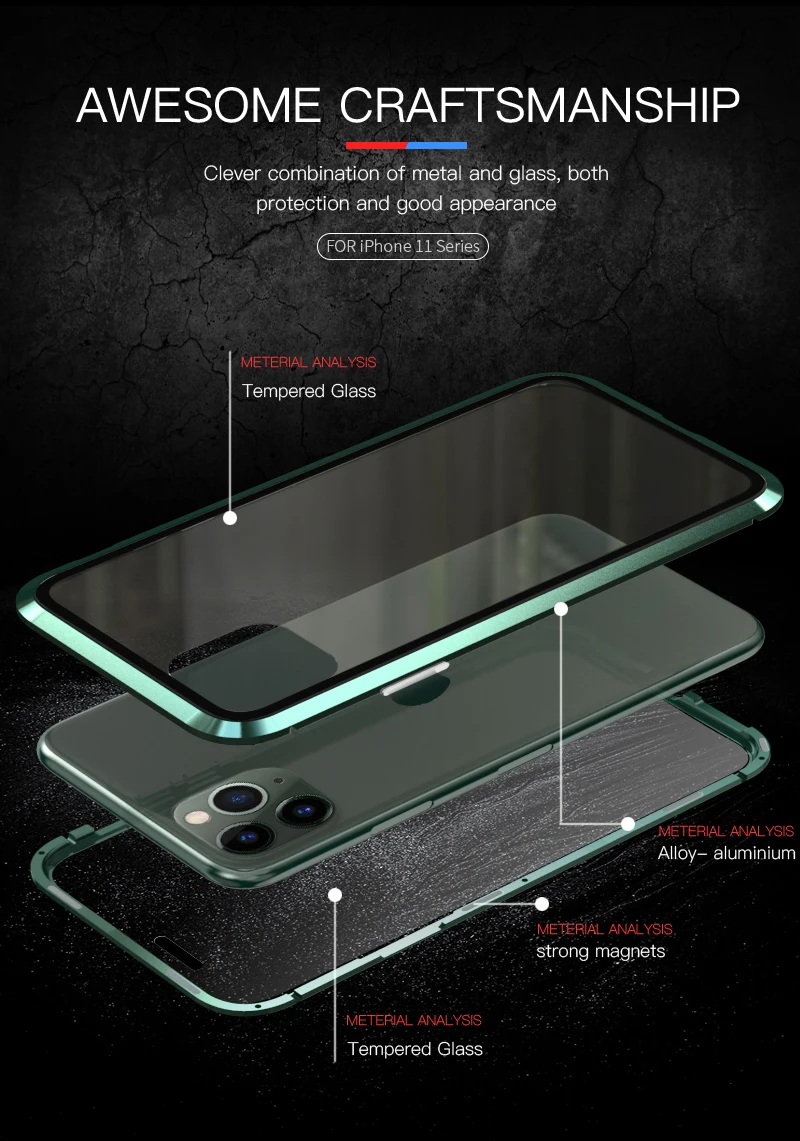 LUPHIE, Магнитный чехол на 360 градусов для iPhone 11 Pro Max, чехол, передний и задний стеклянный чехол для iPhone 11 pro Max, Магнитный чехол
