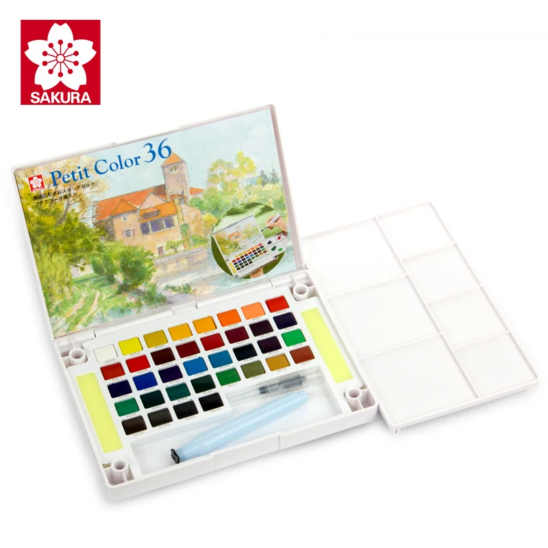 SAKURA Watercolor Solid Pigment Paint Set 12/18/24/30/36/48/60/72 Colors Lite/Hardcover Student Hand-painted Portable Supplies