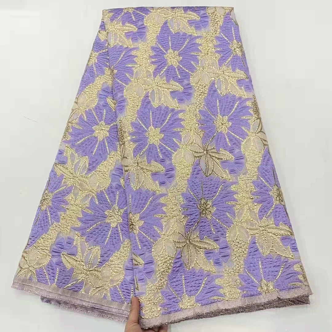 

African Gilding Lace Fabric Light Purple Brocade French Gold Tulle Jacquard Laces Fabric Satin For Nigerian Wedding Party
