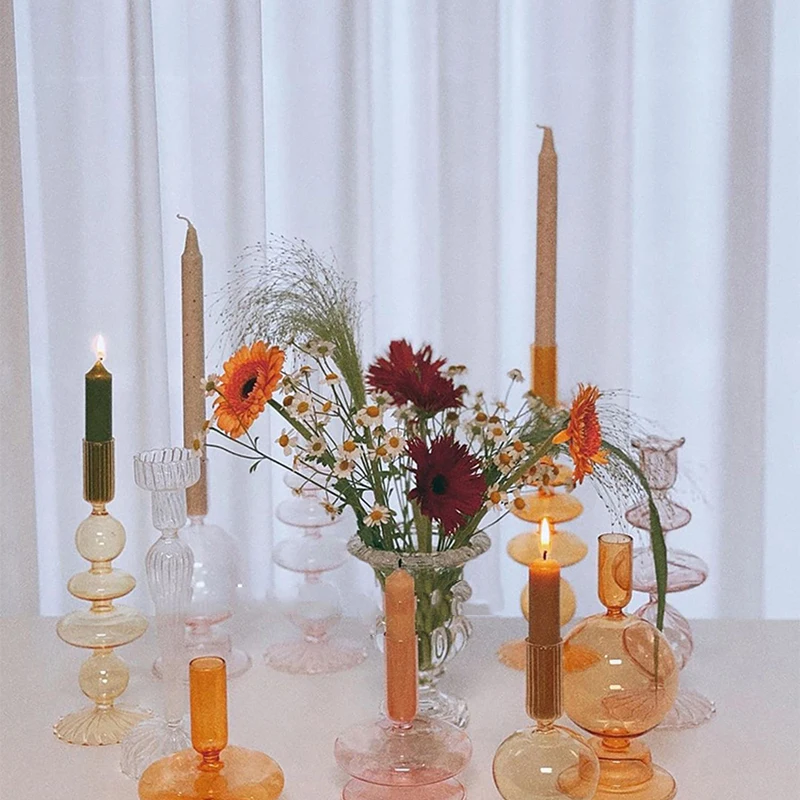 

Modern Iron Glass Candle Holder Wedding Decorations Top Candlestick Rustic Candelabros Dining Table Nordic Stand Home Decoracion