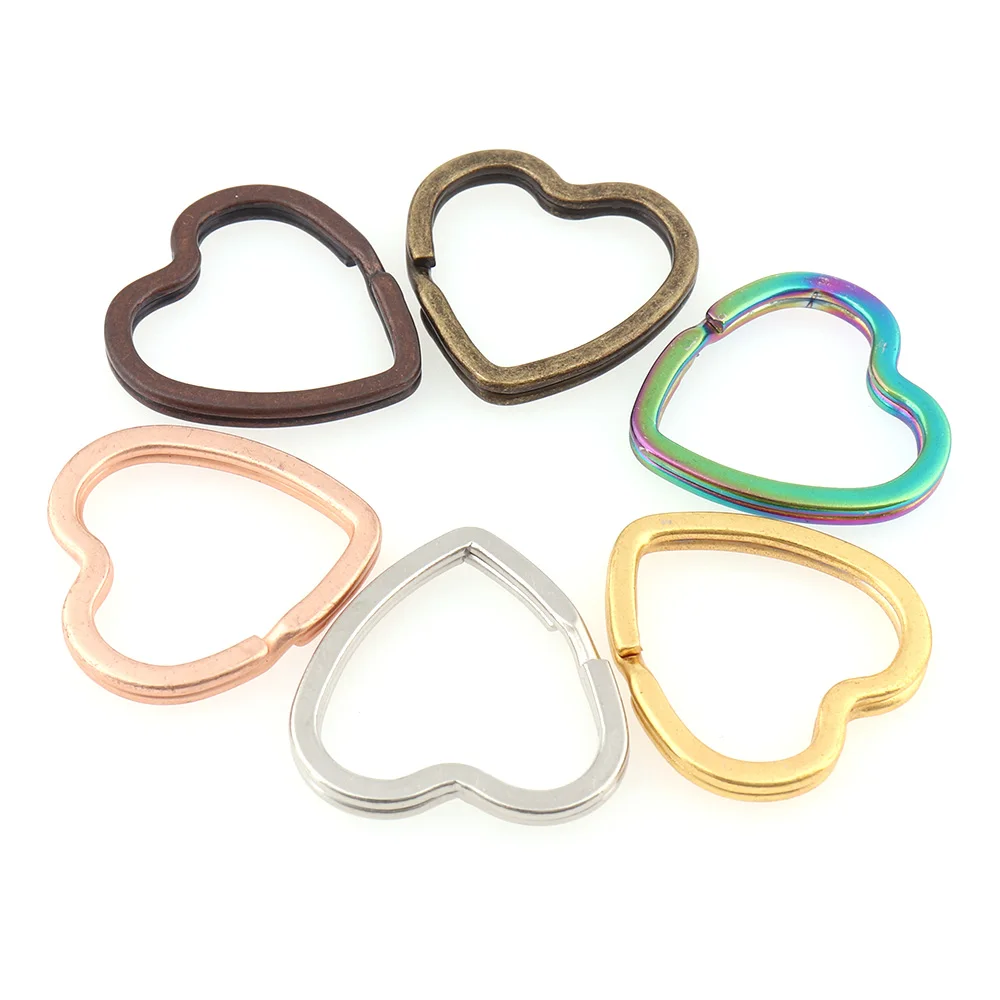 10 шт. металлические кольца для ключей с сердечками цвета розового золота/радуги