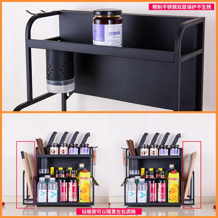Черная кухонная полка из нержавеющей стали двойная настенная для приправ