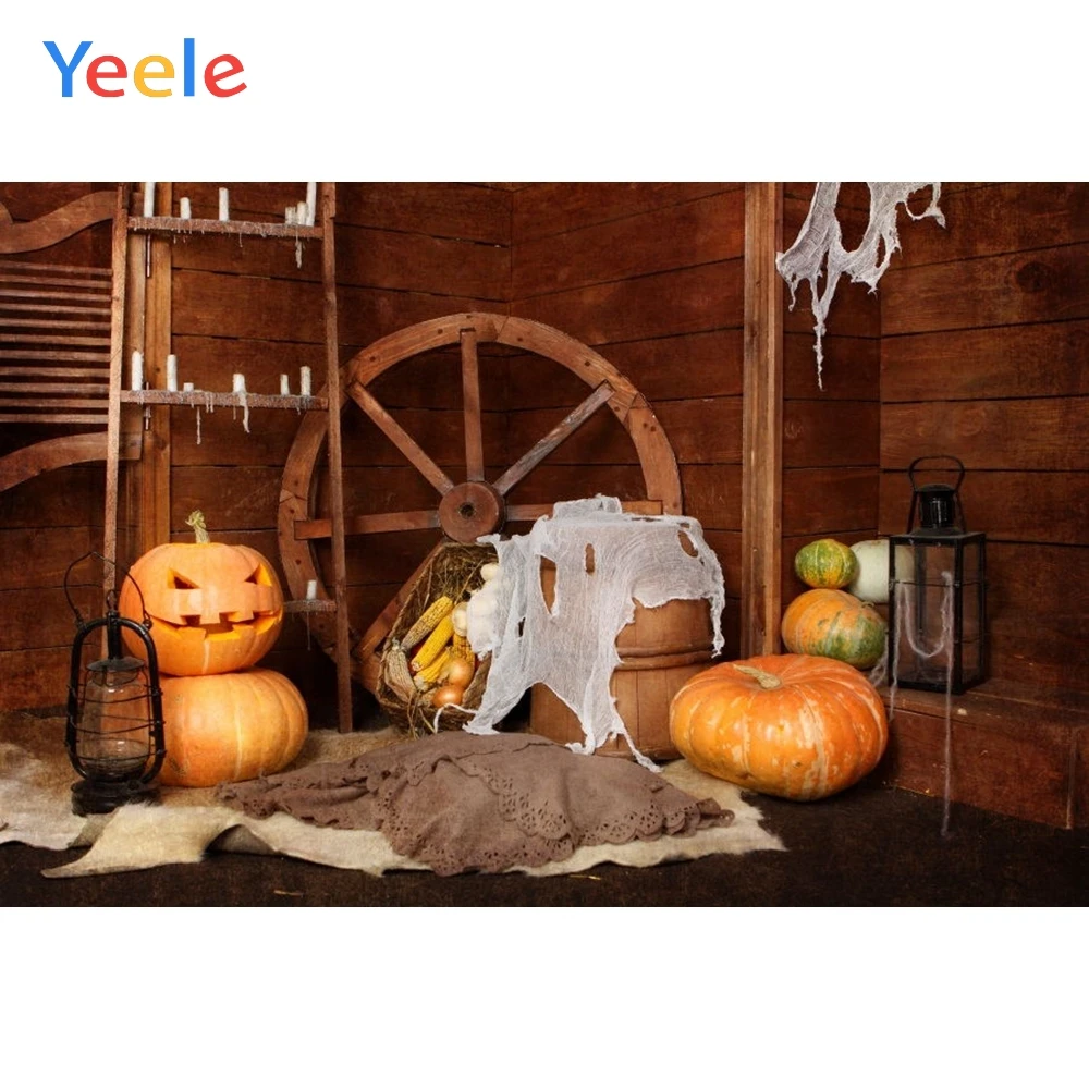 Yeele Фотофон Хэллоуин фон Тыква фонарь колесо сарая склад дерево винил фотография