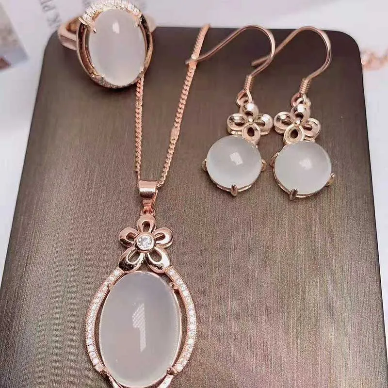 Нефритовое ледяное семя Подвеска 925 Серебряное ожерелье серьги кольцо Агат