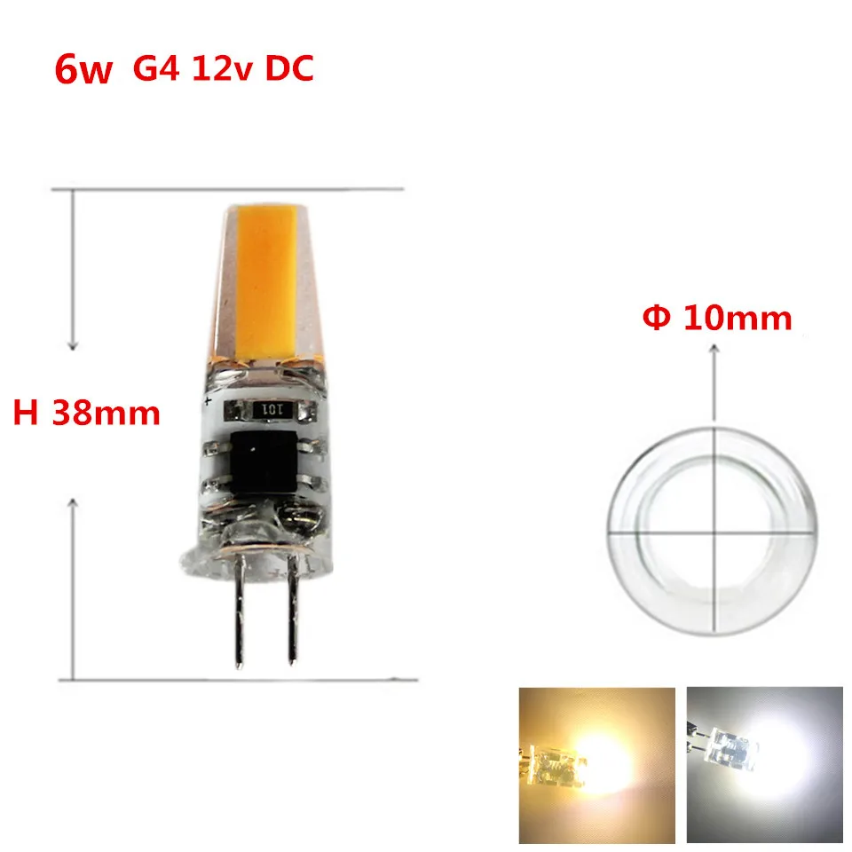 6w g4 cob DC12V 3w 6w 9w G4 G9 светодиодный светильник 12v DC/AC 220V AC 110V AC теплый белый игольчатый источник света - Испускаемый цвет: 6w g4 cob DC12V