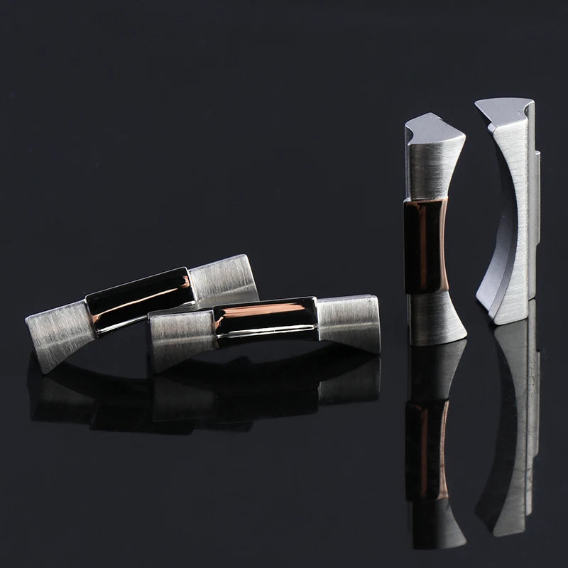 20mm Silver Gold Black RoseGold Solid Curved End Link Endlink Just For Daytona Gmt Submarine Sea master WatchBand Rubber Leather | Наручные
