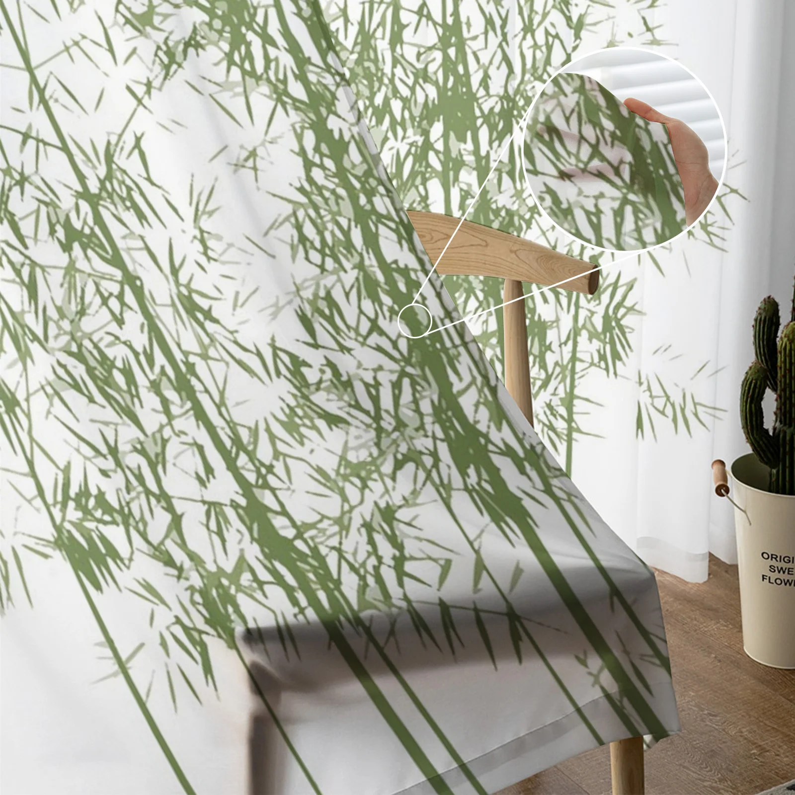 Прозрачные Занавески с зелеными бамбуковыми чернилами для девочек детей спальни