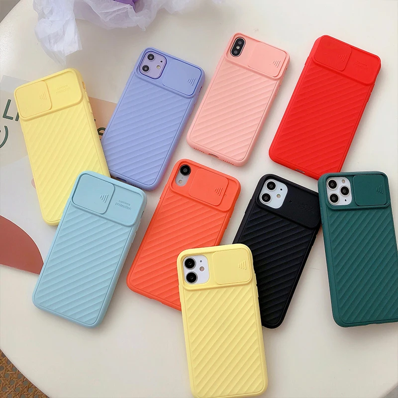 

Cute Slide Camera Lens Protection Phone Case for IPhone 11 Pro XS Max SE 2 6 S 7 8 Plus XR X Soft Candy Silicone Back Cover Case