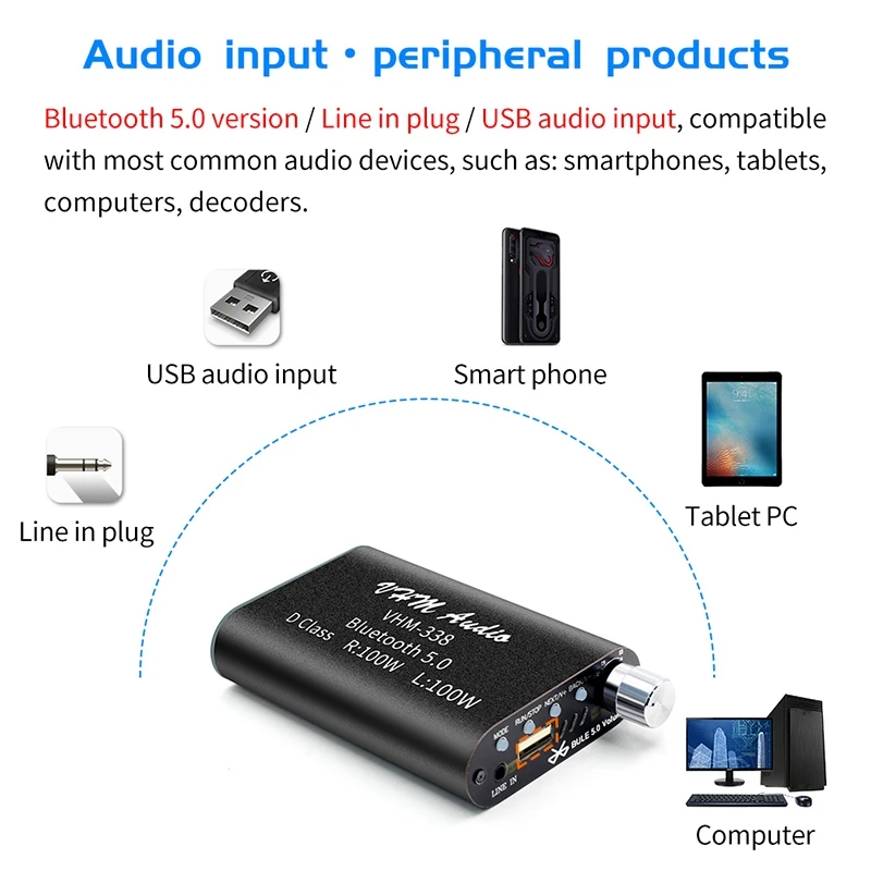 VHM338 Мини Bluetooth 5 0 цифровой усилитель Hifi стерео беспроводной аудио приемник