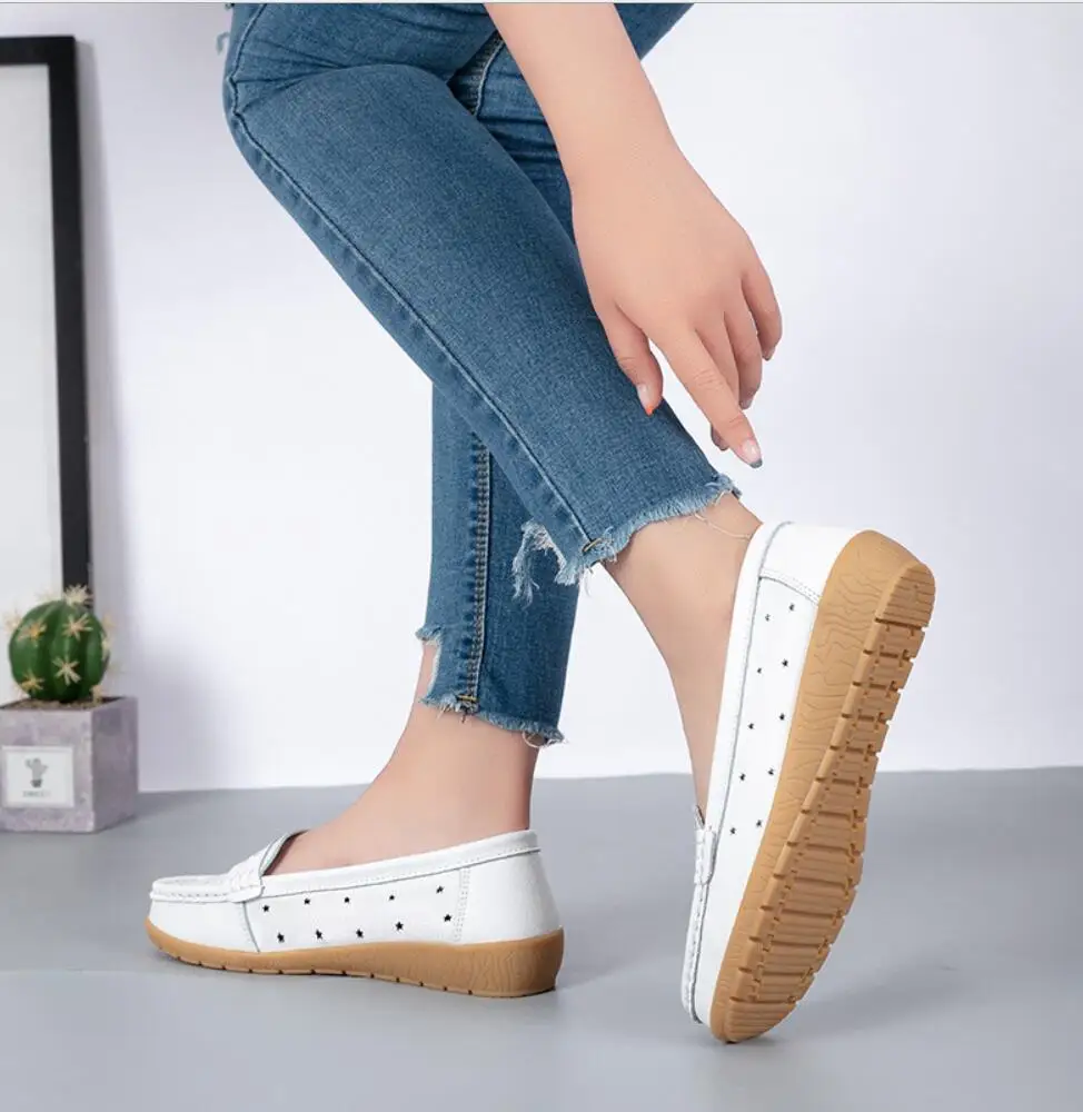 Балетки женские из натуральной кожи мягкие мокасины без застежки плоская