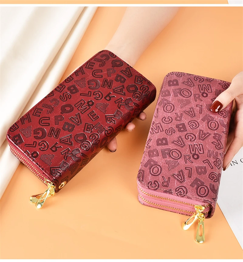 

Women Long Double Zipper Wallets Fashion Female Letters Pattern Coin Purse Large Capacity Ladies Hot Sale Clutch Wallets