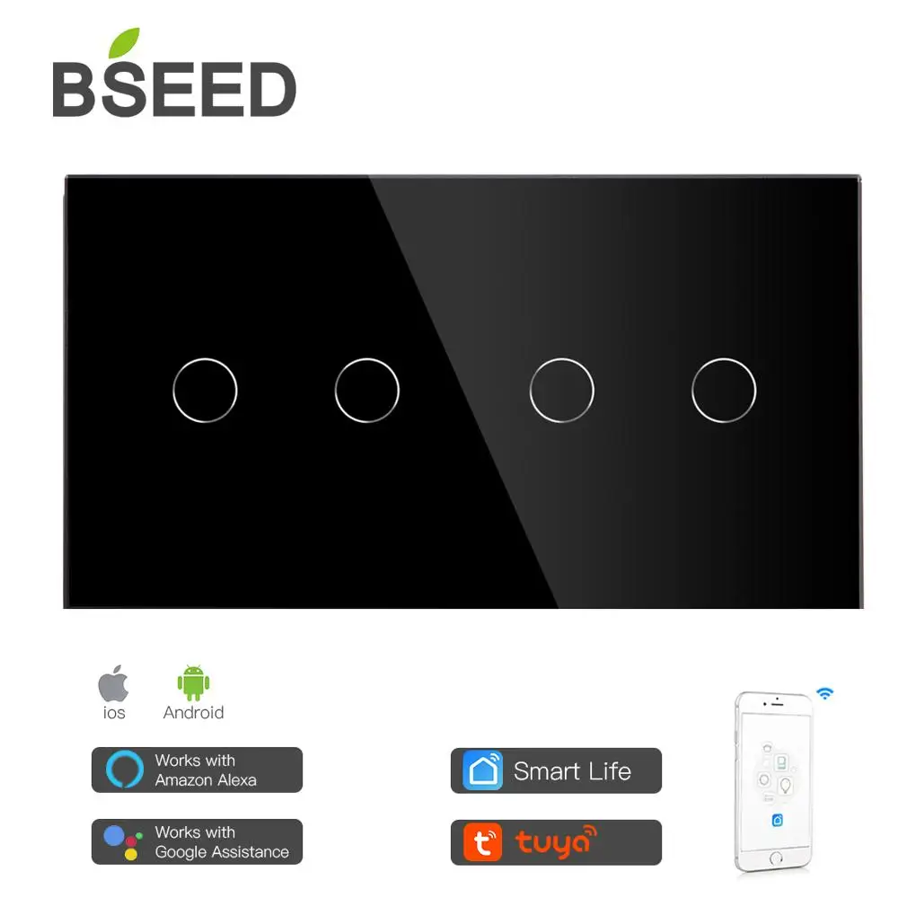 Bseed Smart 4 банды Wi Fi Управление сенсорный выключатель работать с Tuya 157 мм светильник