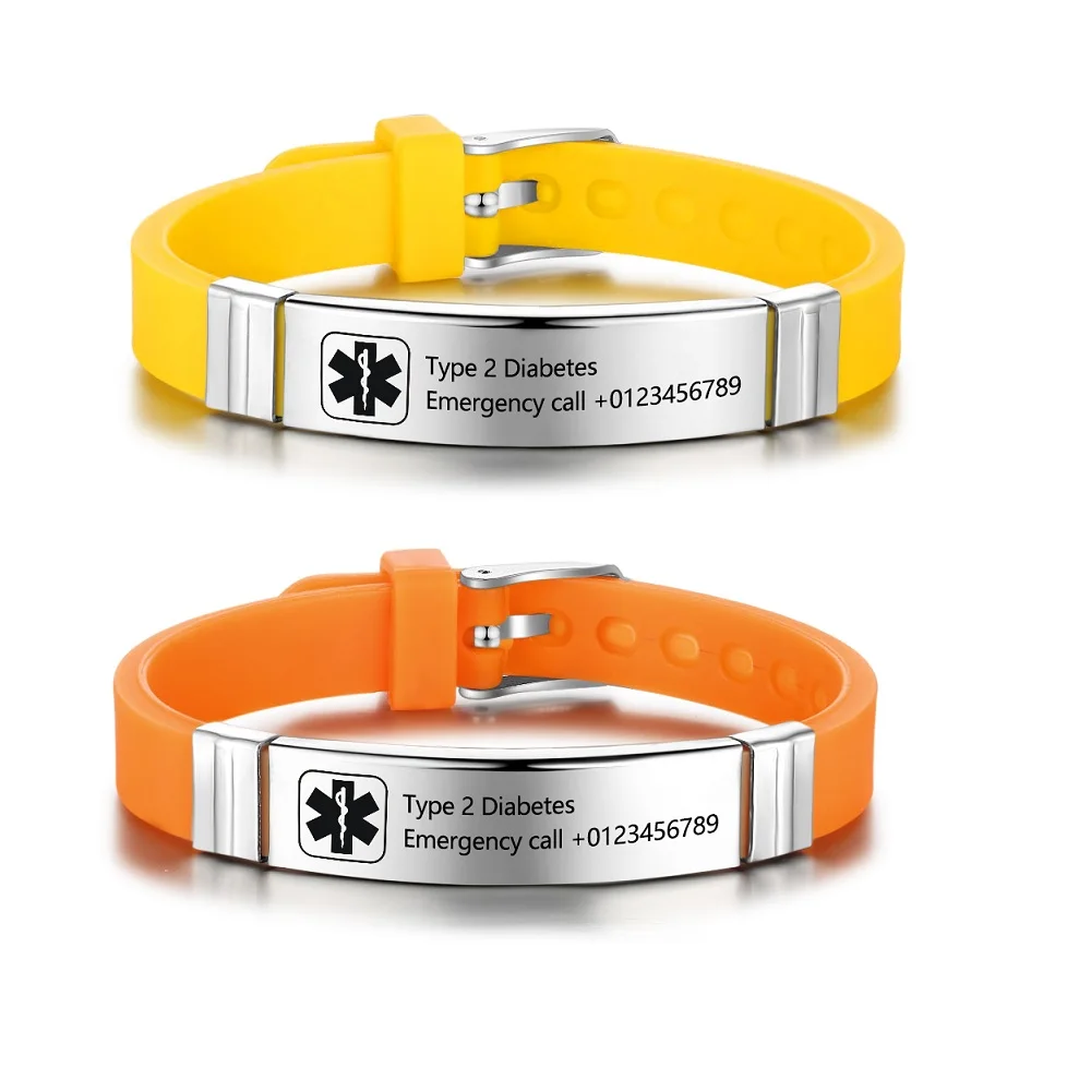 Пользовательская гравировка ледяной медицинский браслет с оповещением о